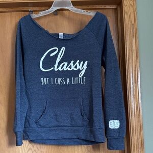 Classy But I Cuss A Little Off-Shoulder Sweatshirt - Dark Heather Blue